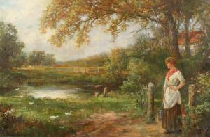 LEIGHTON Stanley,A young lady with ducks by a river with fields bey,John Nicholson 2020-12-07