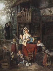 LEISTEN Jacobus 1844-1918,Mutter mit ihren fünf Kindern, im Hintergrund der ,Zeller DE 2020-04-07