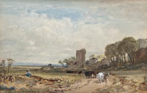 LEITCH William Leighton,Cattle on a country track before a ruined tower,Christie's 2013-05-14