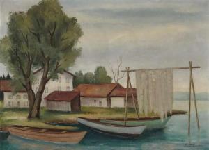 LEITHÄUSER Alfred 1898-1979,Fishermen's Houses on Lake Chiemsee,Neumeister DE 2018-09-26