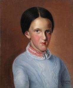 LEITHE H,Portrait of a Young Girl in Blue Dress with Lace Collar,1852,Jackson's US 2017-06-27
