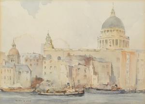 LEKE Francis S. 1912,Barges on the River Thames before St Paul's cathedral,Eastbourne GB 2022-09-07