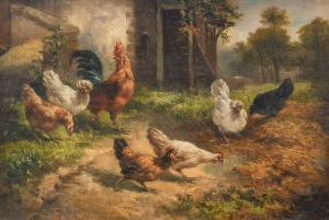 LEMAIRE Louis Marie 1824-1910,Cockerels and chickens in a farmyard,Tennant's GB 2024-01-12