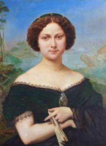 LEMAN Jacques Edmond 1829-1889,Portrait de femme à l'éventail,1861,Beaussant-Lefèvre FR 2021-06-30