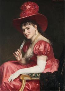 LEMAN Yuri Yakovlevich 1834-1901,A WOMAN IN A RED DRESS,1878,Bukowskis SE 2012-05-30