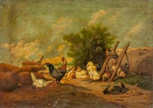 LEMMENS Emile,landscape scene with roosters and chickens.,19th century,888auctions 2020-04-09
