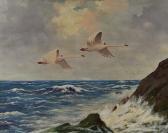 LEMMENS JOSEPH 1800-1900,Swans in flight over coastal waters,Mallams GB 2014-07-11
