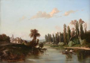 LEMMONS E 1850,Fishing on a river, with village beyond,Dreweatts GB 2015-10-14