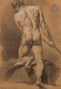 LEMOYNE Jean Baptiste II 1704-1778,Académie d'homme tirant une corde de dos,1752,Ader FR 2023-03-24