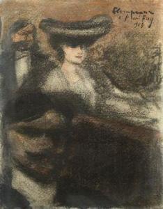 LEMPEREUR Edmond 1876-1909,Élégante au chapeau,1904,Mercier & Cie FR 2021-03-28
