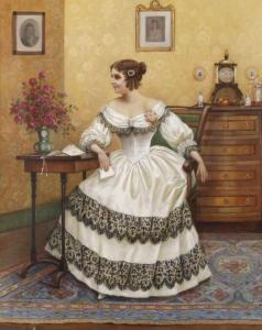 LENDITZ Frederick,Dame im Biedermeierinterieur junge Frau in festlic,1910,Mehlis 2018-05-24