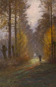 LENGNICK Emily 1856-1929,Herbstlicher Waldweg mit Reisigsammlerin,Neumeister DE 2009-12-02
