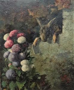 LENGO MARTINEZ Horacio 1840-1890,Rabbit and Dahlias,1874,Bellmans Fine Art Auctioneers GB 2019-06-15
