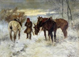 LENGYEL RHEINFUSS Ede,Untitled (Soldier and Horses in Winter),Clars Auction Gallery 2020-10-10