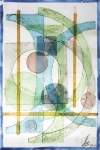 LENOY ERIC,Blue green and yellow abstract shapes,1970,Leonard Joel AU 2017-04-06
