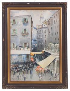 LENTINI Giovanni 1882-1955,FOLLA IN PIAZZA,1943,Viscontea Casa d'Aste IT 2023-12-13