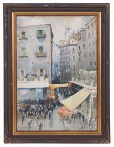 LENTINI Giovanni 1882-1955,FOLLA IN PIAZZA,1943,Viscontea Casa d'Aste IT 2023-08-30