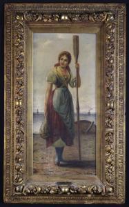 LENZ GERMAN,Portrait of a fisher-girl stood on sea shore holdi,Wilkinson's Auctioneers 2017-04-23