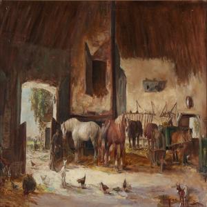 LEONARD Th. d,Stable interior with horses and peasants,Bruun Rasmussen DK 2011-10-10