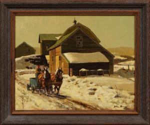 LEONE John 1929-2011,Horse and Wagon near a Farm in Winter,Neal Auction Company US 2023-07-20
