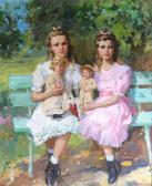 Leonidovich Lomakine Oleg 1924-2010,Two Girls Sitting on the Bench,John Nicholson GB 2019-11-27