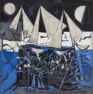 LEPAPE Claude 1913-1994,White sails and nets,Matsa IL 2023-06-25