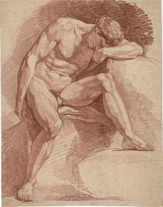 LEPICIE Nicolas Bernard 1735-1784,Sitzender männlicher Akt mit angewinkeltem Bein,,Galerie Bassenge 2023-12-01