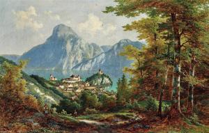 LEPIE Ferdinand 1824-1883,A view of Traunstein and Traunkirchen,1882,Palais Dorotheum AT 2024-02-21