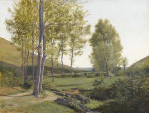 LEPRAT Pierre,Sommerliche Landschaftspartie mit lichtem Hain.,1885,Dobiaschofsky 2008-05-21