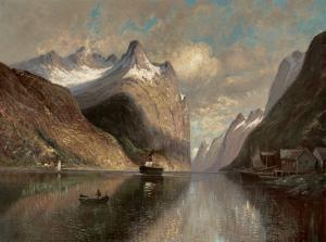 LEROUX Charles 1814-1895,Fjordlandschaft mit Schiffen an einem Frühlingstag,Zeller DE 2024-04-04