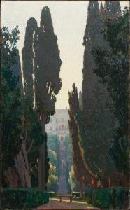 LEROUX Georges Paul,View of the gardens of the Villa d\’Este in Tivoli,1912,Sotheby's 2023-03-22