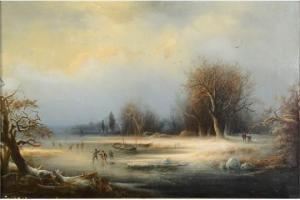 LEROY G,Winter landscape with figures skating on a frozen lake,Morphets GB 2015-11-26