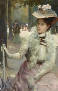 LEROY SAINT AUBER Charles,Lady with parasol in the Jardin du Luxembourg,Galerie Koller 2023-03-31