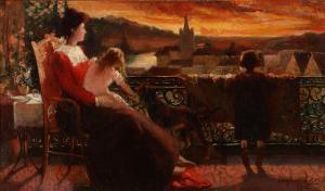 LEROY Stephane,A woman with two children watching the sunset from,1902,Bruun Rasmussen 2021-06-07