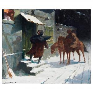 LEROY Stephane 1877-1940,Paisaje nevado con figuras,Lamas Bolaño ES 2021-09-07