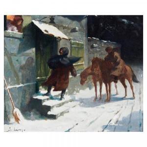 LEROY Stephane 1877-1940,Paisaje nevado con figuras,Lamas Bolaño ES 2021-05-11