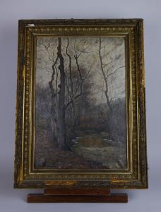 LESPINASSE Theodore 1846-1918,Paysage de sous-bois avec rivière en hiver,Morand FR 2022-02-15
