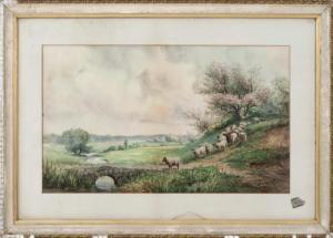 LESSHAFFT Franz 1862,Century Landscape with sheep and stone bridge,Eldred's US 2018-01-19