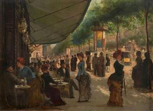 LESSI Jean, Giovanni,Terrasses de cafés sur les grands boulevards de jo,19th century,Artcurial | Briest - Poulain - F. Tajan 2020-02-04