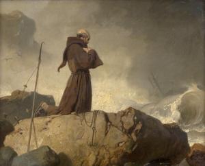 LESSING Carl Friedrich 1808-1880,Betender Mönch auf einem Felsen in der stürm,1836,Galerie Bassenge 2023-11-30