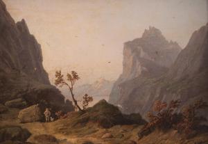 LESSING Carl Friedrich 1808-1880,High mountains landscape with a hiker,Nagel DE 2023-11-08
