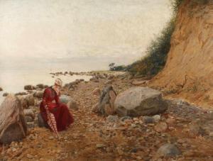 Lessing Heinrich 1856-1930,Wartende sinnend auf einem Stein an der Küste sitz,1896,Mehlis 2019-11-21