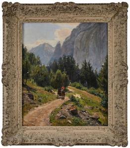 LESSING Konrad Ludwig 1852-1916,Gebirgslandschaft mit Kutsche,1902,Dobritz DE 2021-04-24