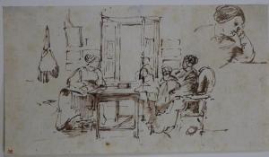 LESSORE Henri Émile 1830-1895,Binnenhuis met vrouwen aan een tafel,Venduehuis NL 2018-06-27