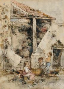 LESSORE Henri Émile 1830-1895,Children at Play in a Courtyard,Skinner US 2017-07-13