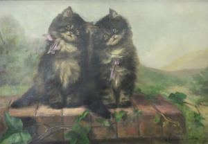 lester adrienne 1870-1950,two kitten seated on wall,1917,Nadeau US 2021-07-17