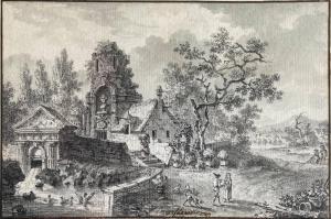 LESUEUR Louis 1746-1803,Paysage animé avec ruines et fontaine,1789,Artprecium FR 2021-10-05