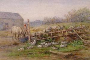 LETHEN J.B 1883-1887,Farmyard scene with a boy feeding a donkey,Halls GB 2012-11-21