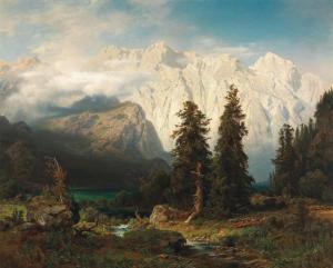 LEU August Wilhelm 1819-1897,A View of the Watzmann Mountain and Lake Königss,1856,Palais Dorotheum 2023-05-02