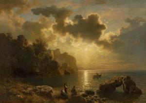 LEU August Wilhelm,Sonnenuntergang an der italienischen Küste,1840-1845,Galerie Bassenge 2023-11-30